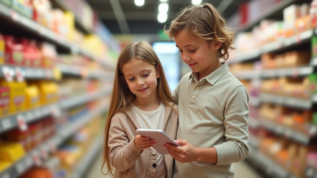 Parent et enfant discutant au supermarché entre les rayons de produits