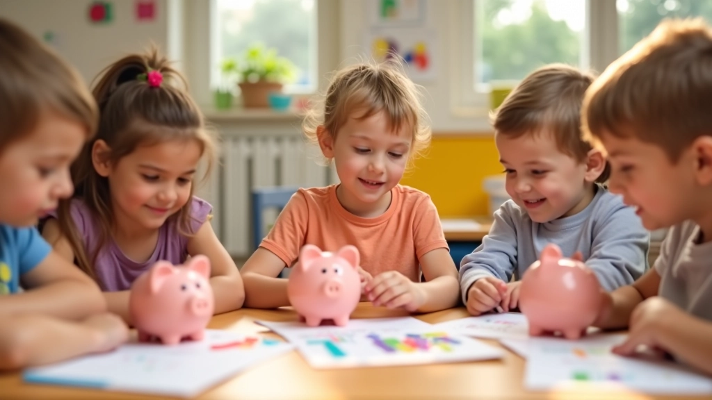 Enfant de différents âges gérant des tirelires et enveloppes appropriées à leur stade de développement