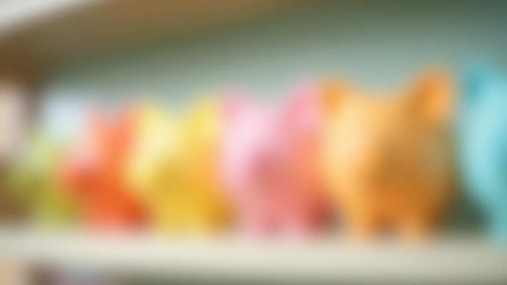 Tirelires en forme d'animaux colorés alignées sur une étagère