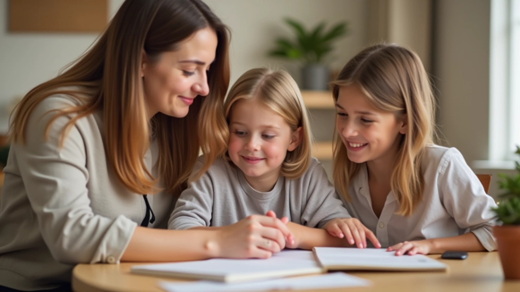 Famille discutant budget à table