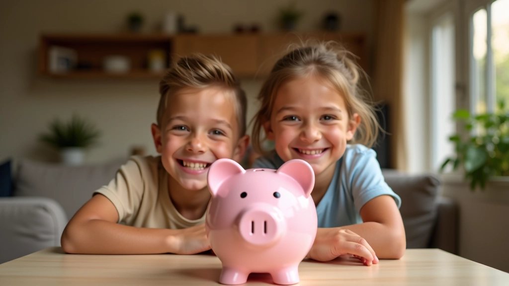 Parent et enfant célébrant ensemble après avoir atteint l'objectif d'épargne de la tirelire