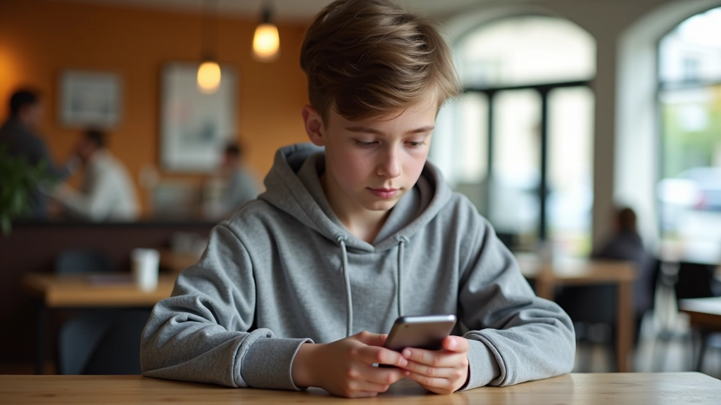 Jeune consultant l'application bancaire du Livret Jeune sur un téléphone intelligent dans un café moderne