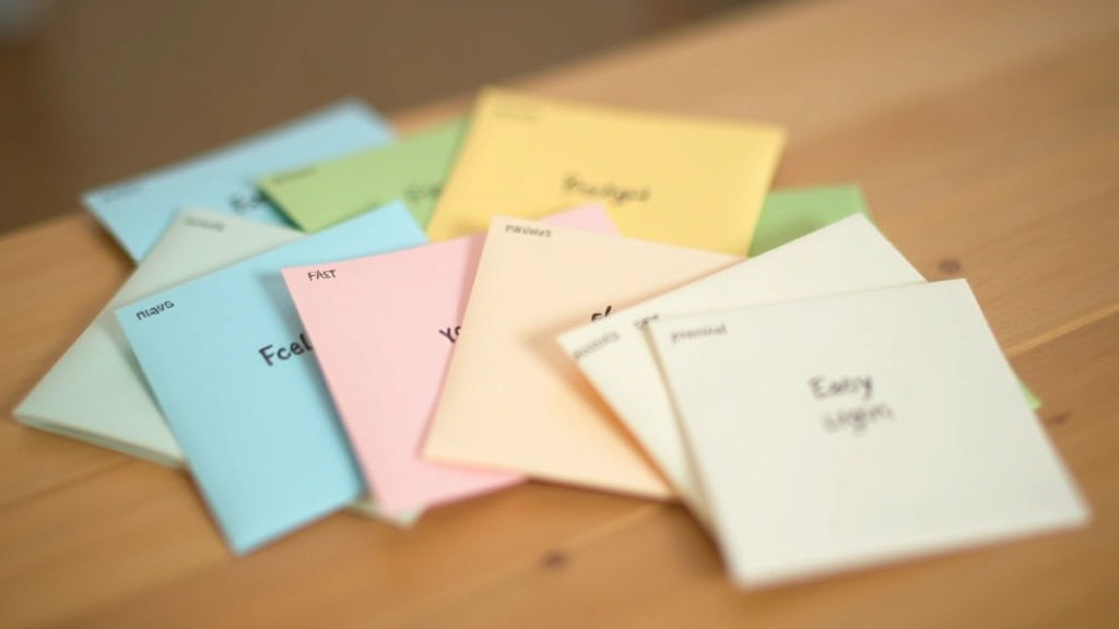 Trois enveloppes colorées étiquetées avec des symboles de dépenses différentes sur une table